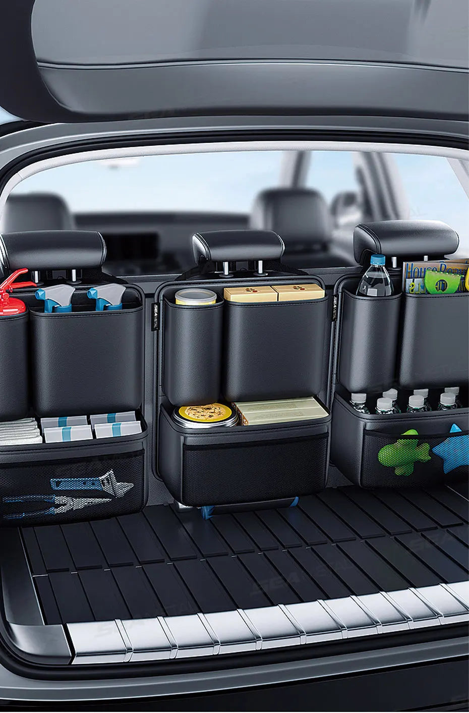 BLALION Car Trunk Leatherette Storage Bag — Detachable High-Capacity Hanging Organizer for Jeep, SUV & Van Seat Backs