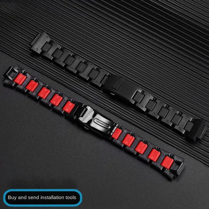 Black Red Lightweight Composite Plastic Steel Watch Band for Casio GW-B5600, DW5600MS, DW6900, GA2100 – Durable Replacement Strap Bracelet