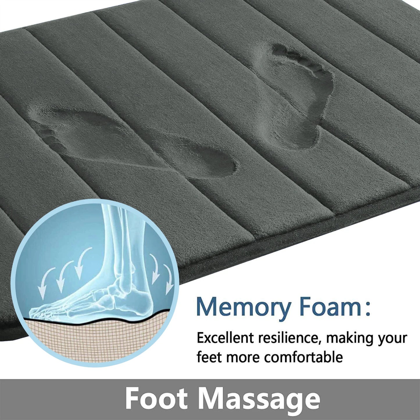 Super Absorbent Memory Foam Bath Mat - Non-Slip Bathroom Rug, Bathtub Side Floor Rug, Shower Room Doormat