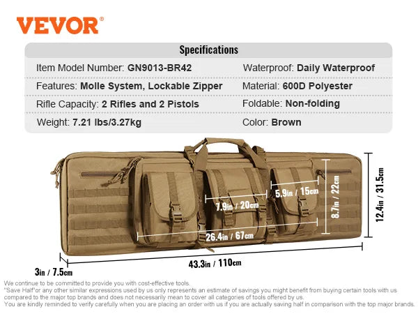 VEVOR Tactical Double Rifle Bag – 36/42" Soft Gun Case with Lockable Zipper for Two Rifles & Pistols