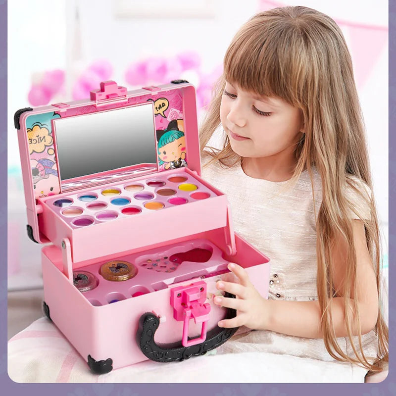 Kids Pretend Makeup Set - Princess Cosmetics Toy Kit with Lipstick & Eyeshadow for Girls
