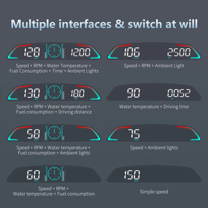 Multi OBD Meter B3 HUD – Speed, RPM, Water Temp, Fuel, Time with Overspeed, Voltage Alarm & Drive Reminder
