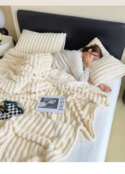 Solid Color Rabbit Plush Blanket - Office Nap Shawl, Air Conditioning Blanket & Sofa Cover