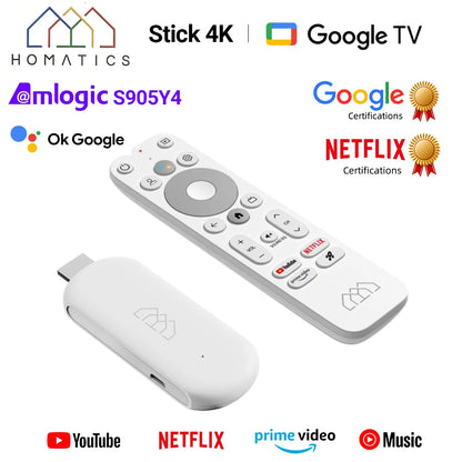 HOMATICS 4K TV Stick – Google Certified, Netflix, 2GB+32GB, Dolby Atmos, Amlogic S905Y4, WiFi Streaming Box