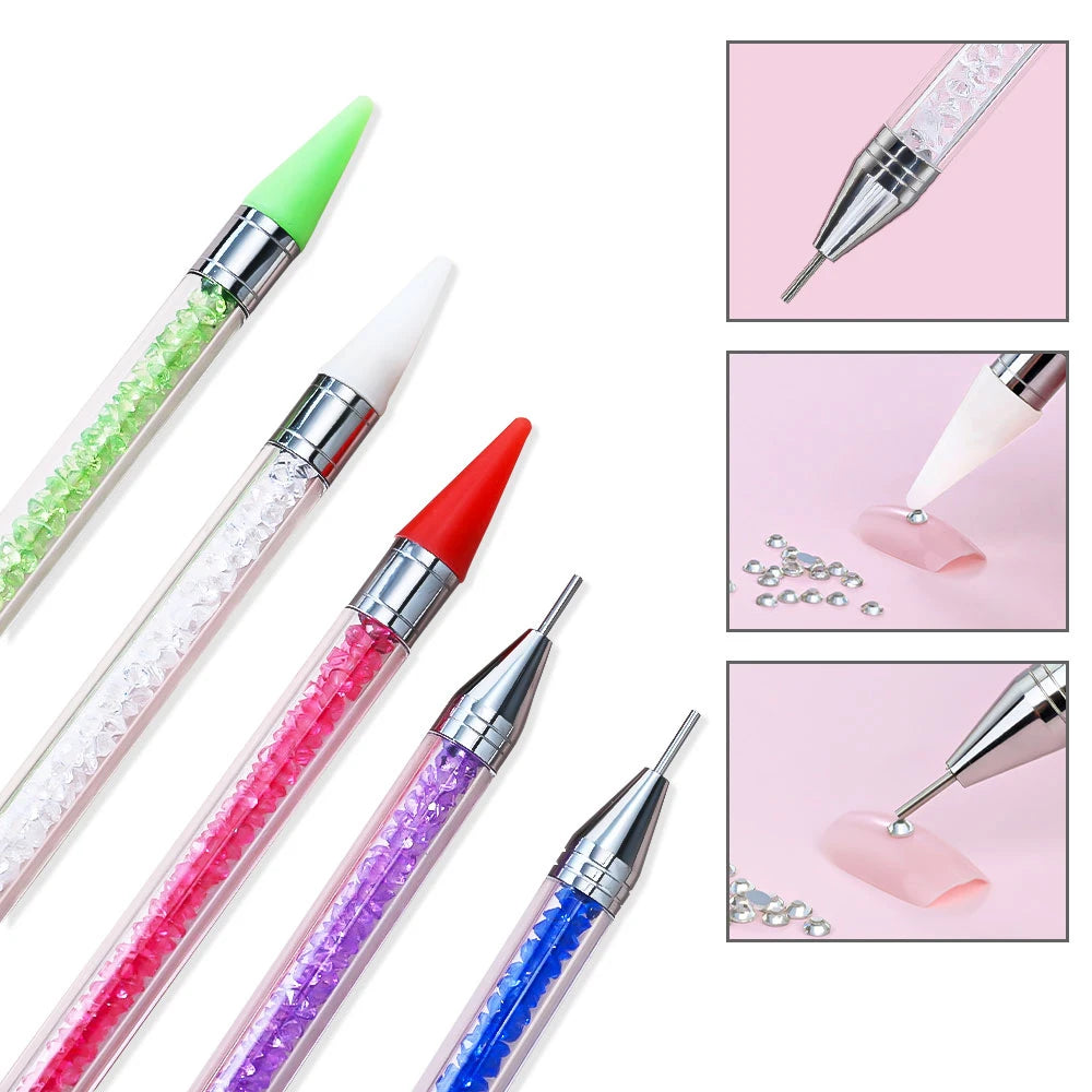 Dual-Ended Rhinestone Picker Pen - Wax Dotting Tool for Nail Art, Crystal Studs & DIY Crafts