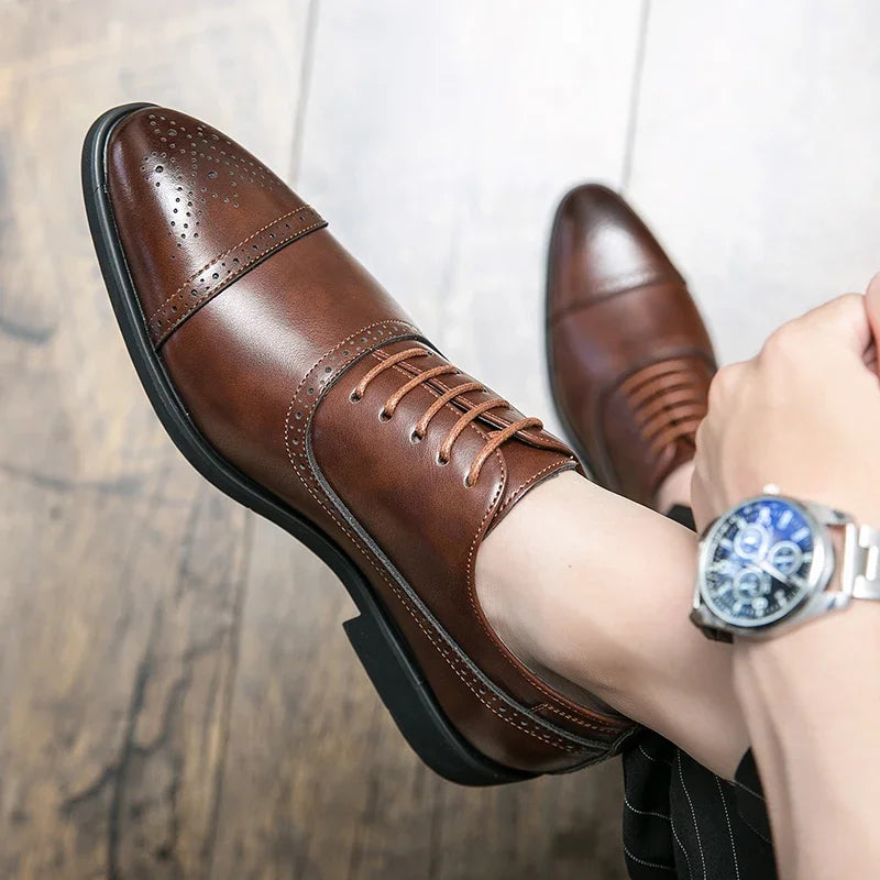 Men’s Red Sole Brogue Dress Shoes - Retro Carved Lace-Up Formal Business Wedding Party Shoes Size 48