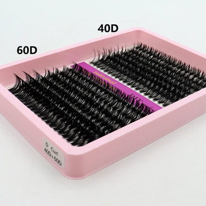 40D–100D Segmented Tufted Eyelashes – 14 Rows Mixed 10–16mm Black Matte DIY Grafted False Eyelash Extensions for Volume Makeup Look
