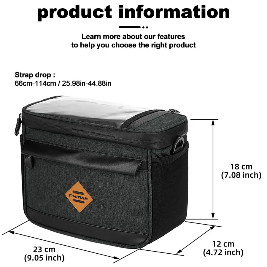 PHMAX Insulated Cycling Front Handlebar Bag – Large Waterproof MTB Pannier with Touch Screen & Cooler Compartment