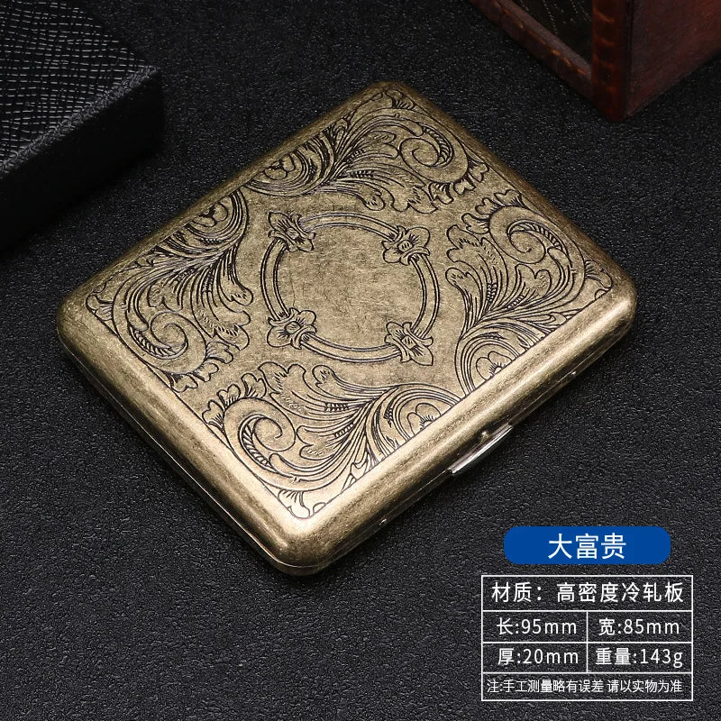 Retro Metal Cigarette Case - 20-Piece Capacity Vintage Bronze Tobacco Storage Holder