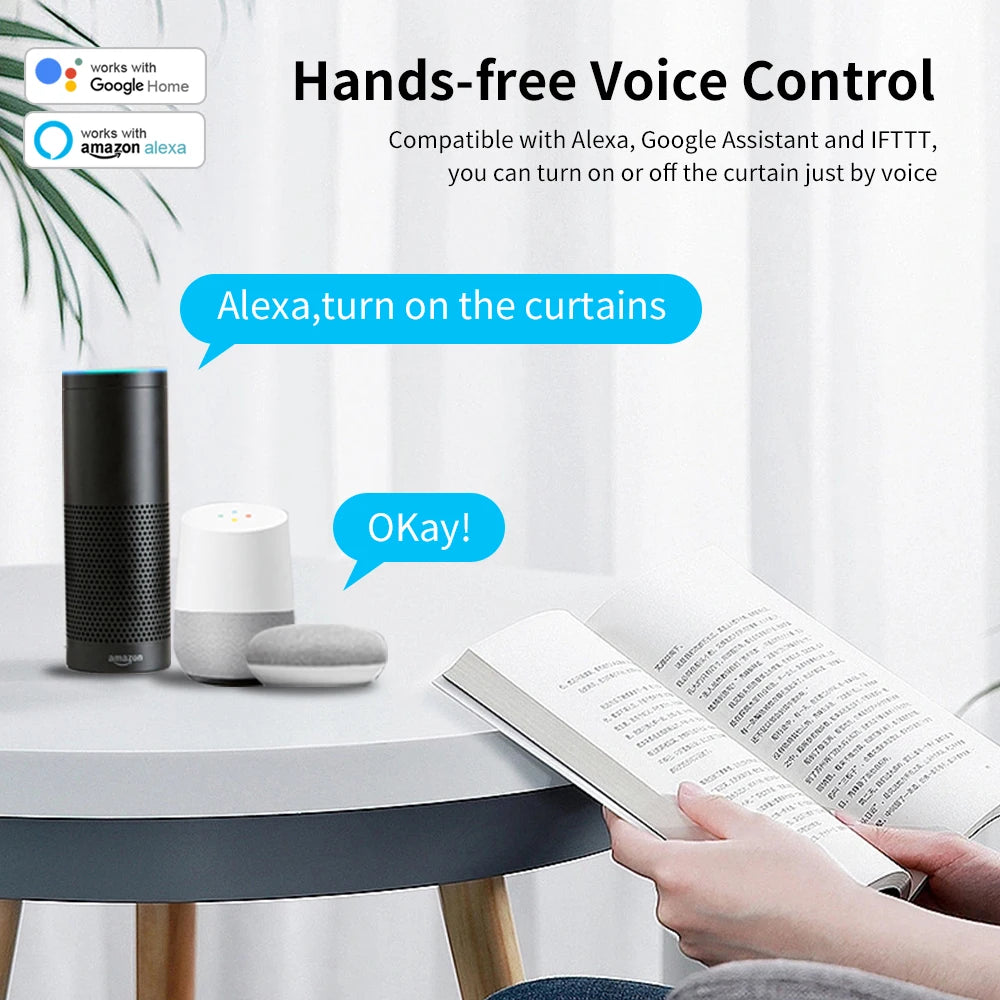 Smart Tuya WiFi/ZigBee Electric Curtain Shutter Motor – 22.5CM, RF Remote, App Control, Alexa, Google Assistant & SmartThings Compatible