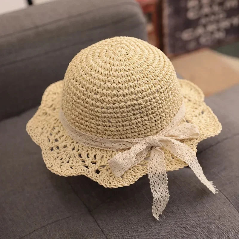 Baby Girl Summer Straw Hat – Fashion Lace Bow Panama Beach Cap for Kids | Lightweight Breathable Princess Sun Protection Hat