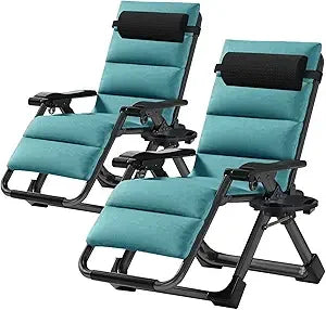 Set of 2 Zero Gravity Outdoor Lounge Chairs – Reclining Patio Sun Loungers with Cushion, Headrest & Cup Holder