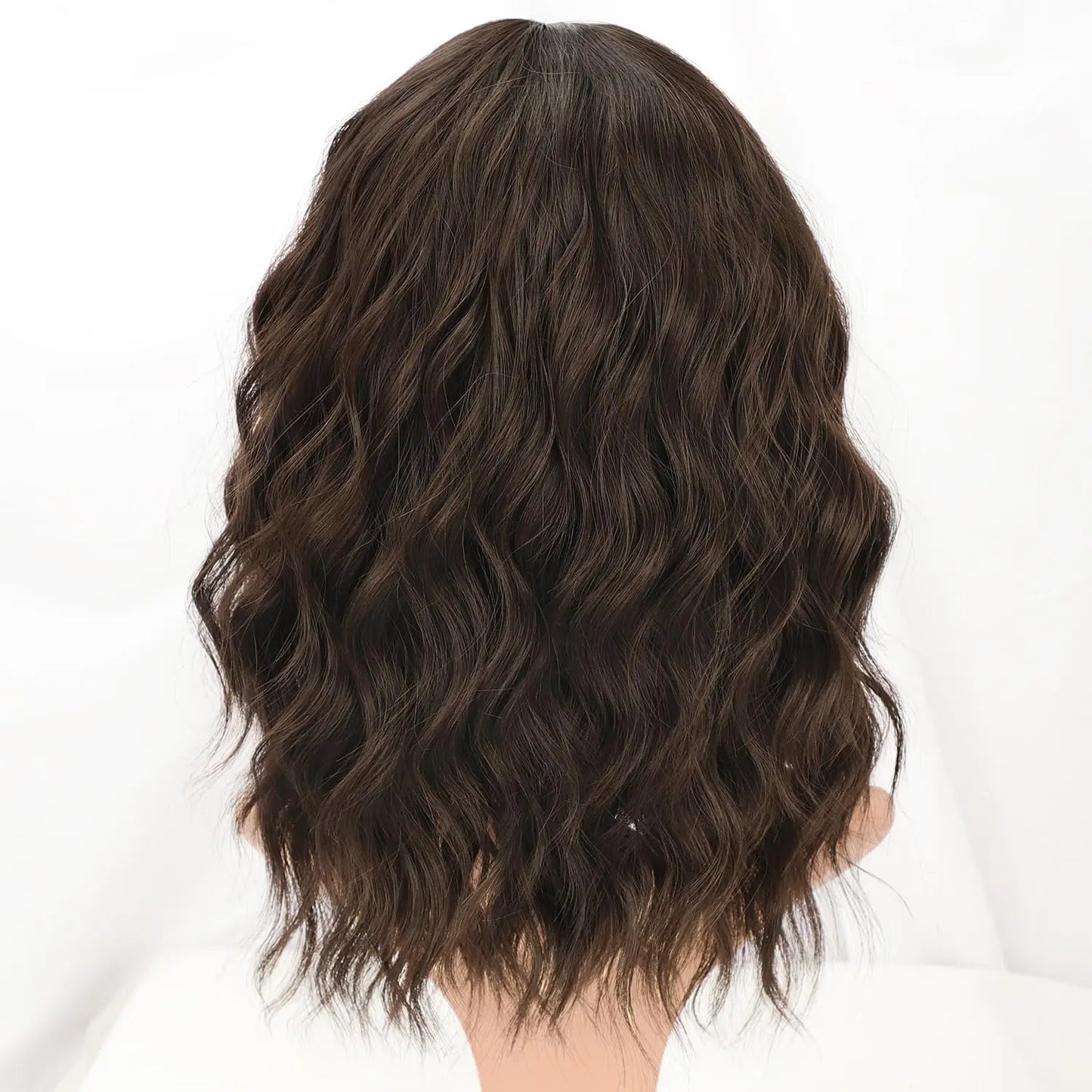 Natural Brown Synthetic Curly Wavy Bob Wig with Bangs – Stylish Wig for Women