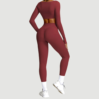 2Pcs Women's Yoga Sports Set - Quick Dry Long Sleeve Workout Tracksuit for Gym & Running