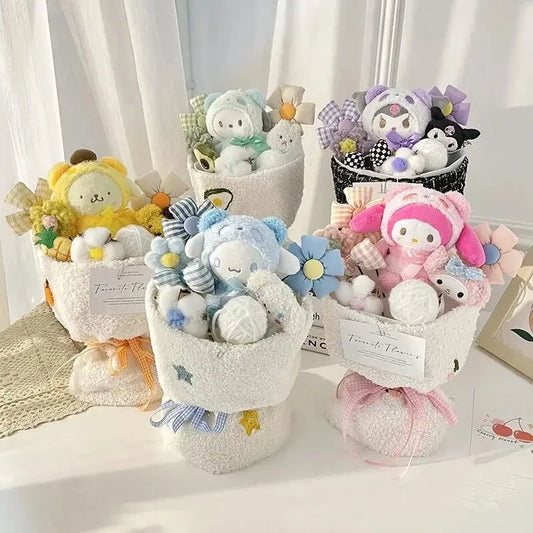 Sanrio Hello Kitty & Friends Plush Dolls Bouquet - Cinnamoroll, Kuromi, My Melody, Cute Cartoon Toys for Flower Girls & Kids - Perfect Holiday Gifts