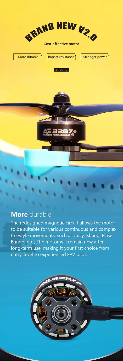 AxisFlying AE2207 V2 Brushless Motor — 1860KV/1960KV 4-6S LiPo, 5mm Shaft for 5-Inch Propeller Flower Fly Racing Drone
