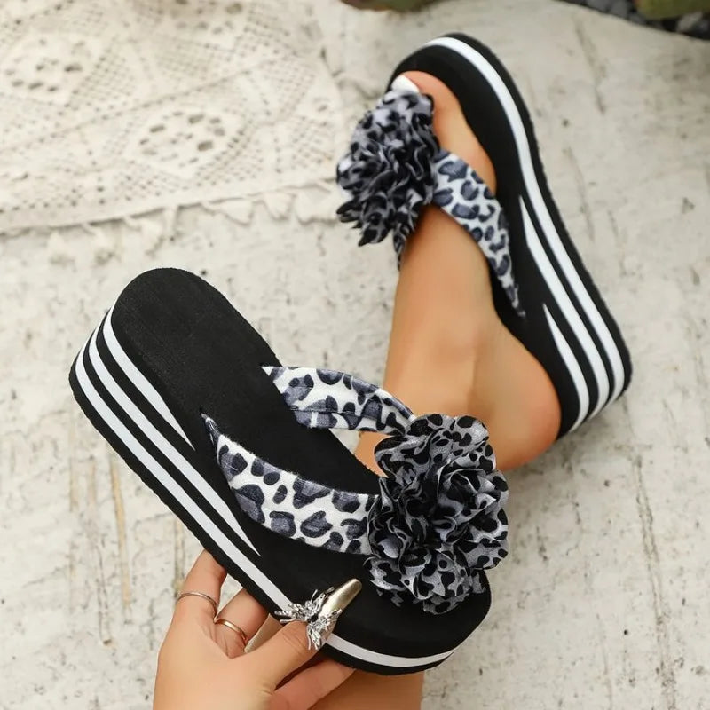 Women’s Leopard Floral Wedge Sandals - Soft Comfortable Summer Beach Slippers
