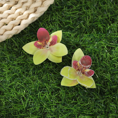 Simulated Orchid Flower Hairpins – White & Pink Hair Clips for Women, Summer Travel Seaside Fashion Headwear