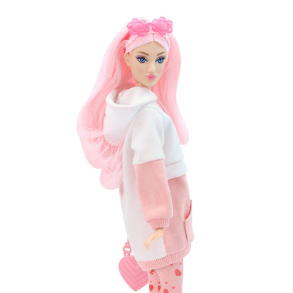 DEFA Lucy Love Fashion Doll – Pink Hoodie, Heart-Print Tights & Chunky Boots