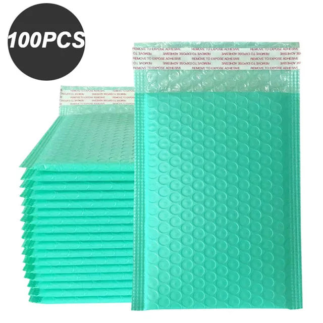 100 Pcs Black Bubble Mailers - Self-Seal Padded Envelopes for Shipping, Poly Green Lining, Secure Packaging Solution