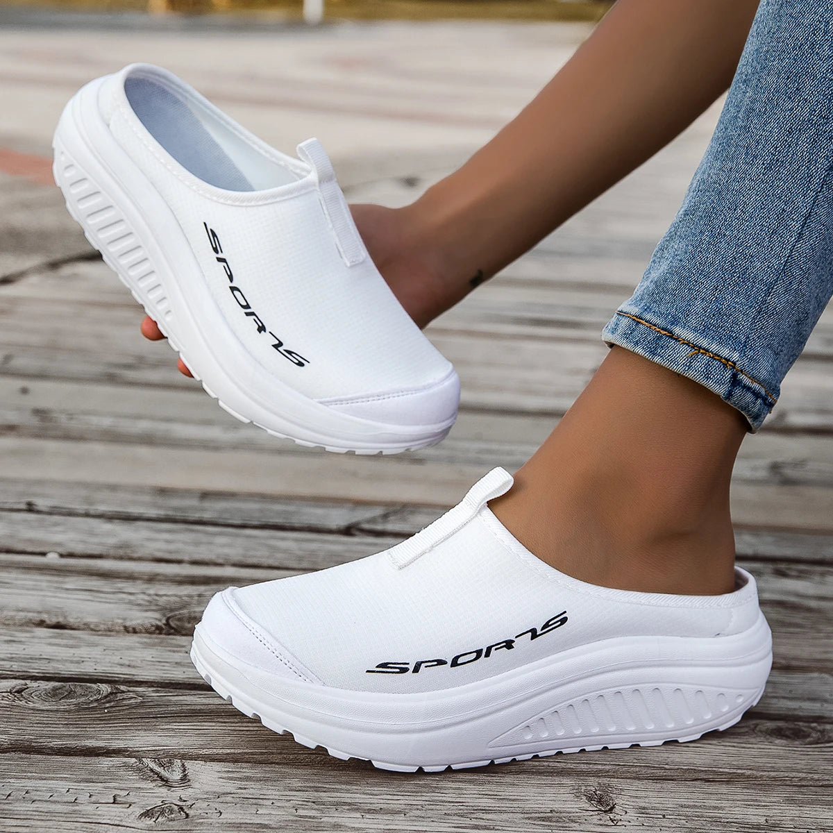 Women's Mesh Platform Mule Sneakers - Slip-On Backless Non-Slip Walking Shoes for Casual Outdoor Travel