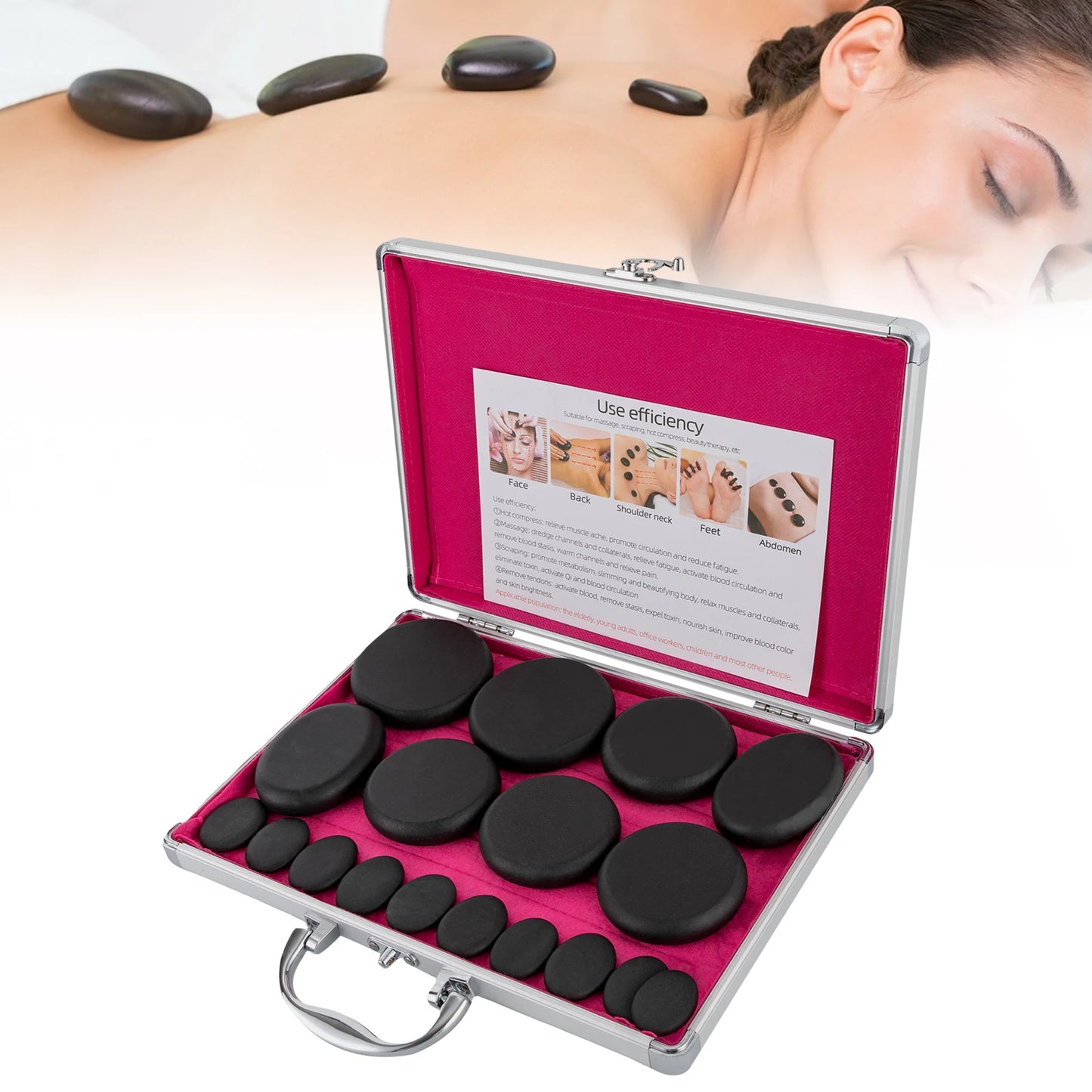 Hot Stones Massage Set with Heater Box – 16 Essential Stones for Salon & Home Spa Relaxation and Healing