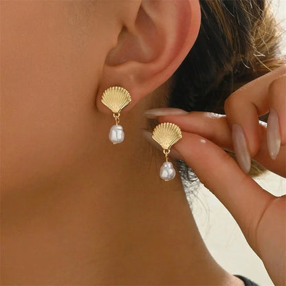 Ocean Style Asymmetric Earrings - Starfish Shell Pearl Zircon Stud Jewelry Gift for Women