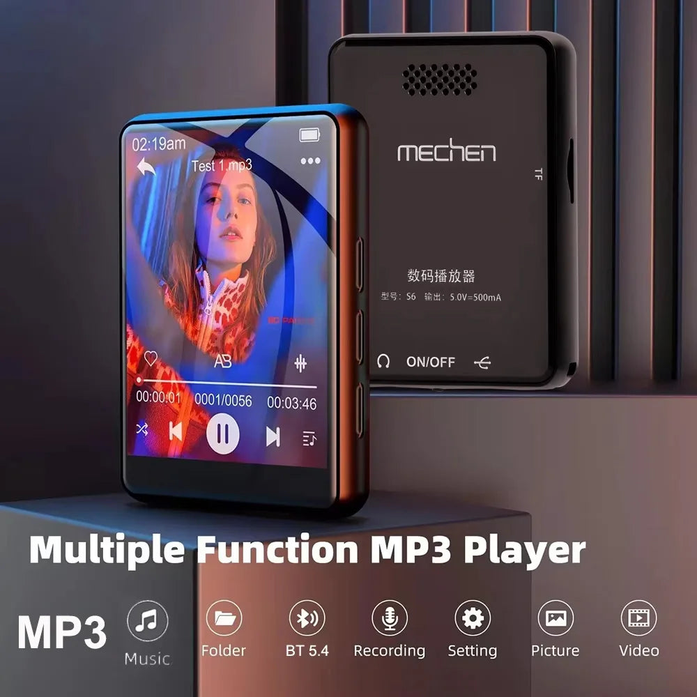 128GB Bluetooth 5.4 MP3 Music Player – HiFi Audio, Built-in Speaker, 2.4” Touch Screen MP4 Player with E-Book, Video & Recording