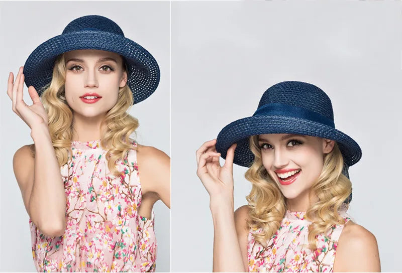 Women’s Summer Bow Ribbon Panama Hat – Beach Straw Cap Bonnet, Stylish Sun Hat for Women