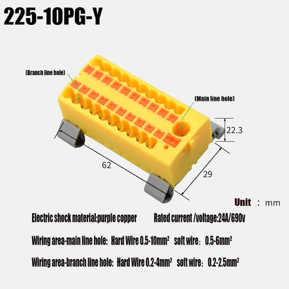 Compact Push-In Wire Connector Terminal Block – Fixed Modular Multi-Link Splicing 1-In Multiple-Out Lighting Connector 225 Series