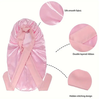 Bowknot Braid Bonnet - Unscented Satin Sleep Cap with Elastic Band and Long Tie, Breathable Night Hair Bonnet for Women