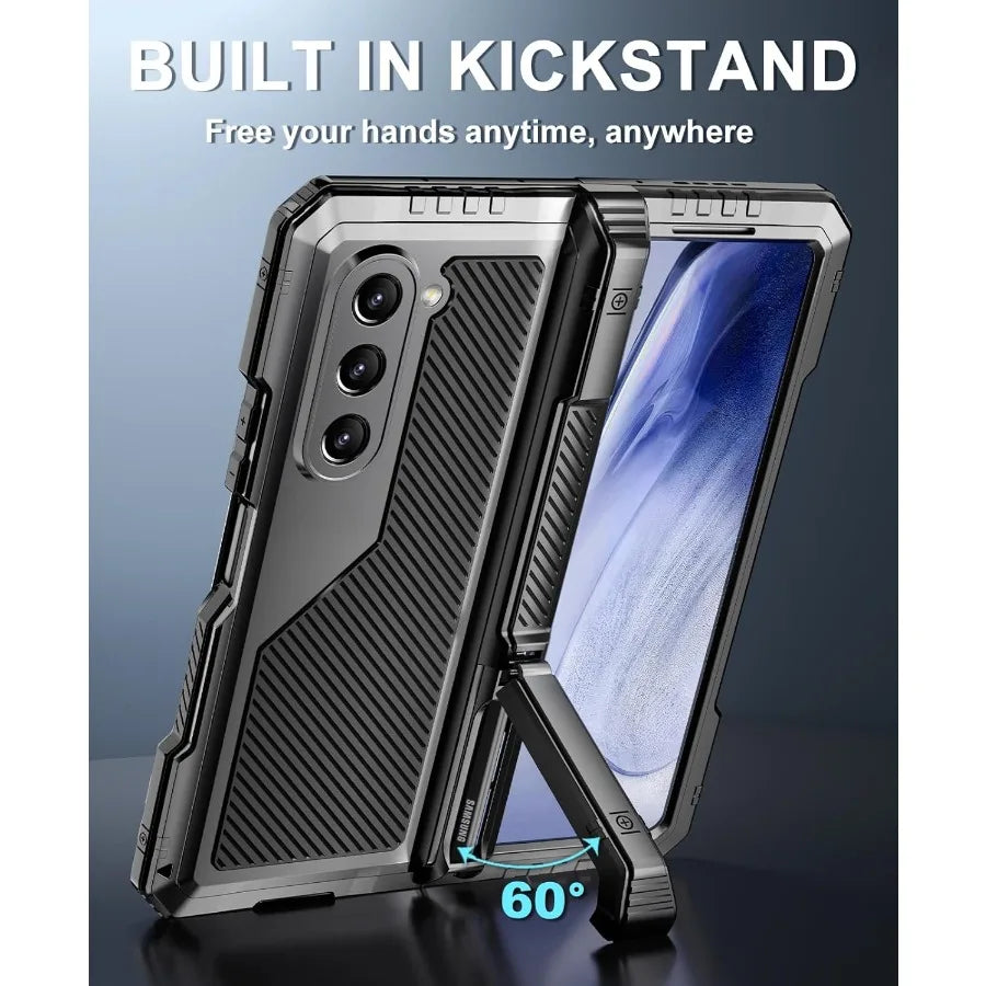 Heavy Duty Metal Shockproof Case for Samsung Galaxy Z Fold 6/5/4 – Anti-Fall Silicone Bumper Cover with PET Screen Protector