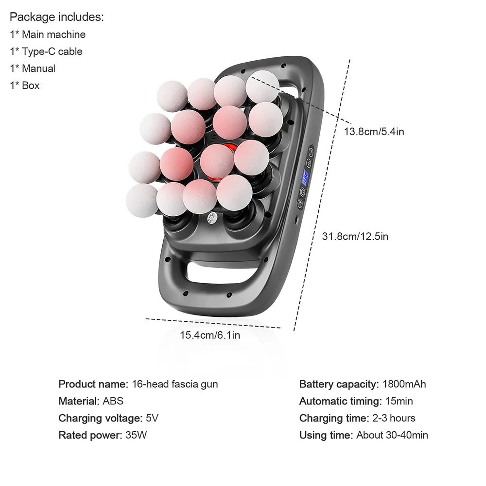 16-Head Fascia Massage Gun – High-Frequency Vibration Body Massager for Back, Waist, Neck, and Shoulders, Muscle Relief