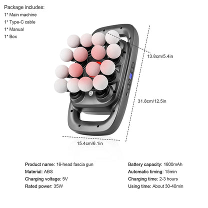 16-Head Fascia Massage Gun – High-Frequency Vibration Body Massager for Back, Waist, Neck, and Shoulders, Muscle Relief