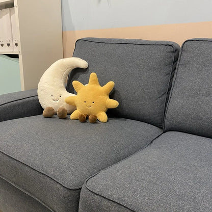 Smile Face Moon & Sun Plush Cushion – Cute Weather Stuffed Toy for Kid's Bedroom Decor & Sofa Throw Pillow