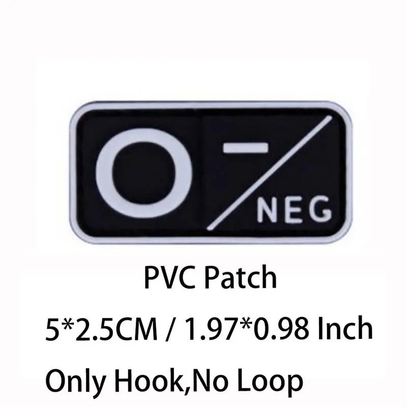 PVC Blood Type Hook Patch - A B AB O Positive Negative Military Tactical Badge for Backpack & Outdoor Gear