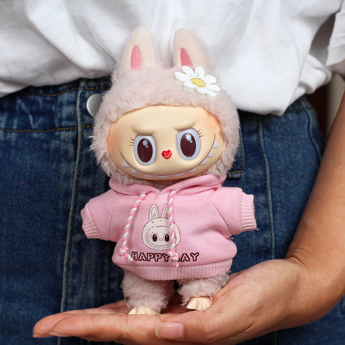 17cm Labubu Clothes - Heart-Beating Sweatshirt for Macaron Labubu Dolls