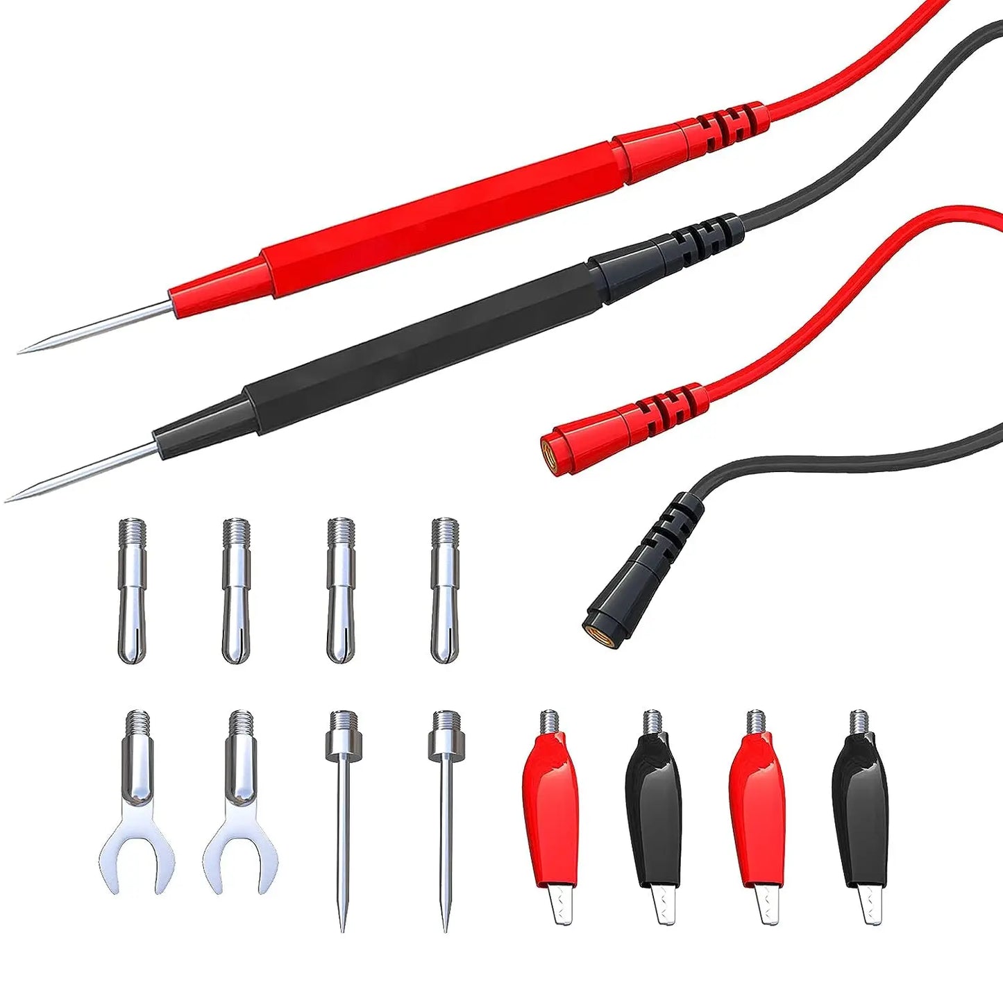 16PCS Multimeter Test Lead Kit - Replacement Wires with Alligator Clips, Banana Plugs and Probe Tips