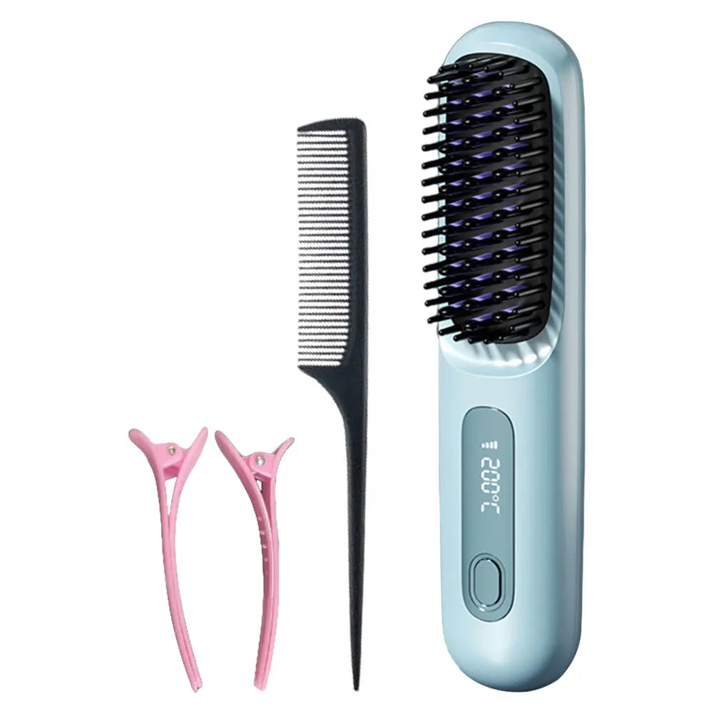 Cordless Hair Straightener Brush – Anti-Scald Electric Hot Comb with 3 Temperature Settings