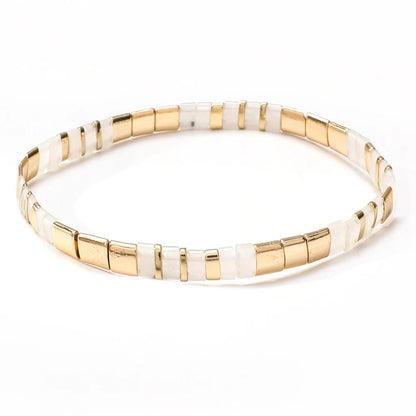 ZMZY Stone Tila Beads Elastic Bracelet for Women – 2025 Fashion Colorful Rainbow Miyuki Tile Bead Jewelry Gift Bracelet