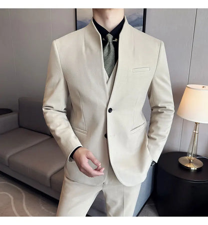 Korean Style Slim Fit Men's Wool Blazer Two-Piece Business Suit – Formal Elegant Set (M to 5XL)