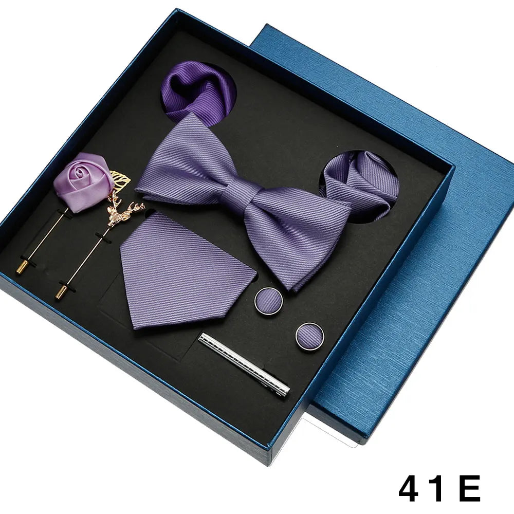Red & Blue Classic Silk Tie Set for Men - Pocket Square & Cufflinks, Solid Color Necktie for Parties & Weddings