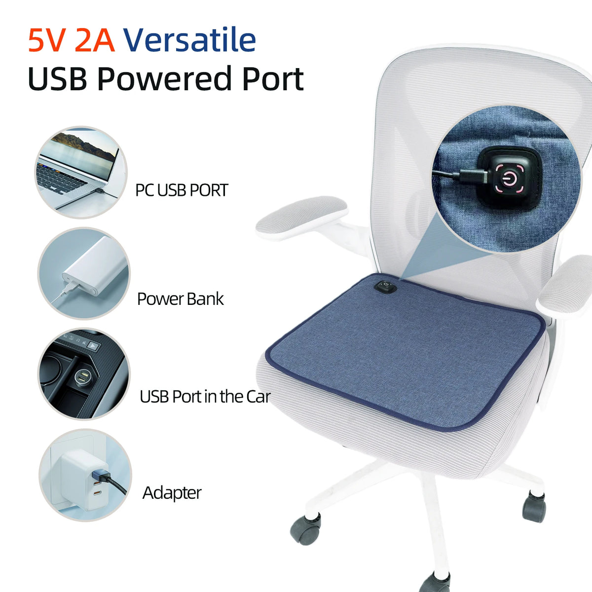 USB Heated Seat Cushion - 3-Level Adjustable Heating Pad with 10-Hour Auto Shut-Off for Home, Office and Outdoor Use