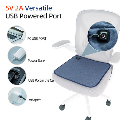 USB Heated Seat Cushion - 3-Level Adjustable Heating Pad with 10-Hour Auto Shut-Off for Home, Office and Outdoor Use