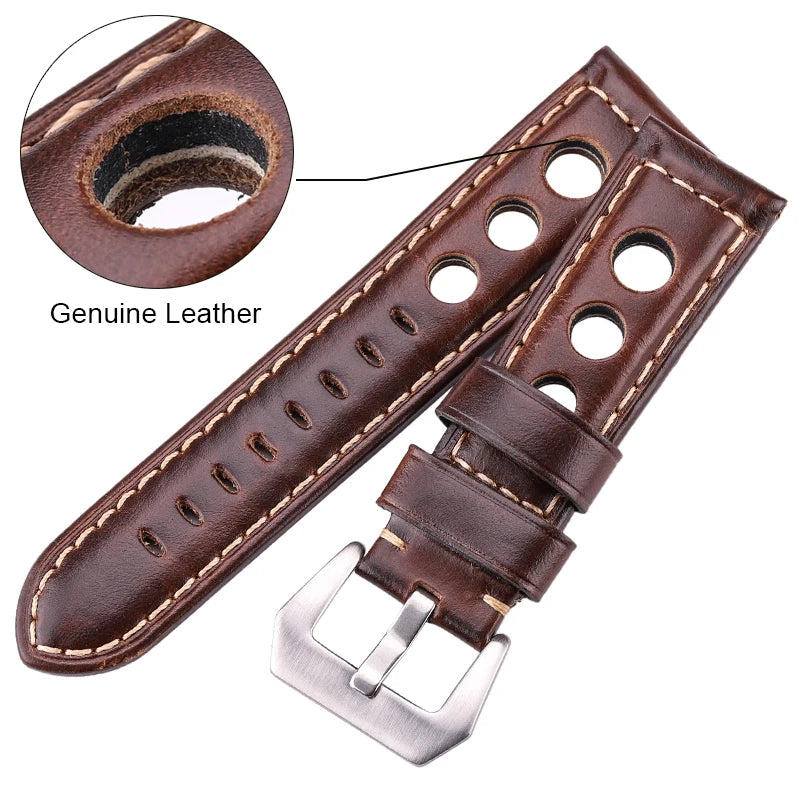 Vintage Genuine Cowhide Leather Watch Strap – 20mm 22mm 24mm Watchband with Pin Buckle for Men & Women