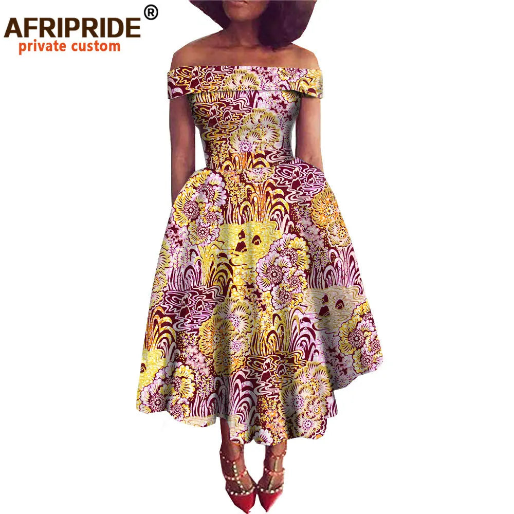Women’s African Ankara Off-Shoulder Dress - Traditional Print Fashion Attire for Special Occasions