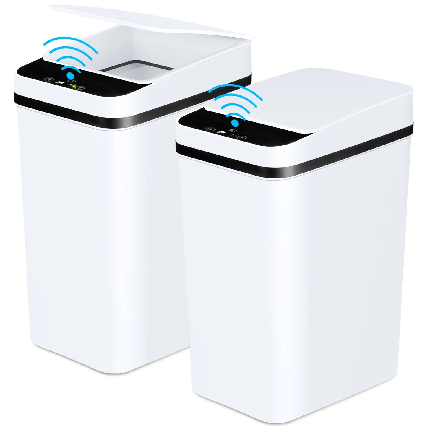 2-Pack 12L Touchless Automatic Trash Cans – Motion Sensor Slim Bins with Lids for Bathroom, Bedroom, Office (White)