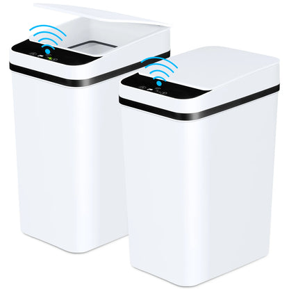 2-Pack 12L Touchless Automatic Trash Cans – Motion Sensor Slim Bins with Lids for Bathroom, Bedroom, Office (White)