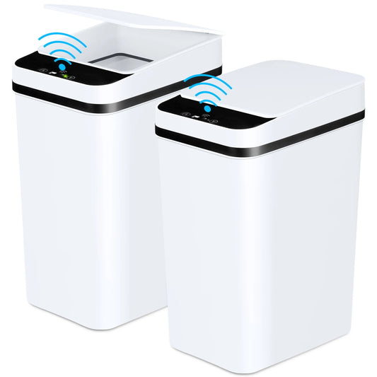 2-Pack 12L Touchless Automatic Trash Cans – Motion Sensor Slim Bins with Lids for Bathroom, Bedroom, Office (White)