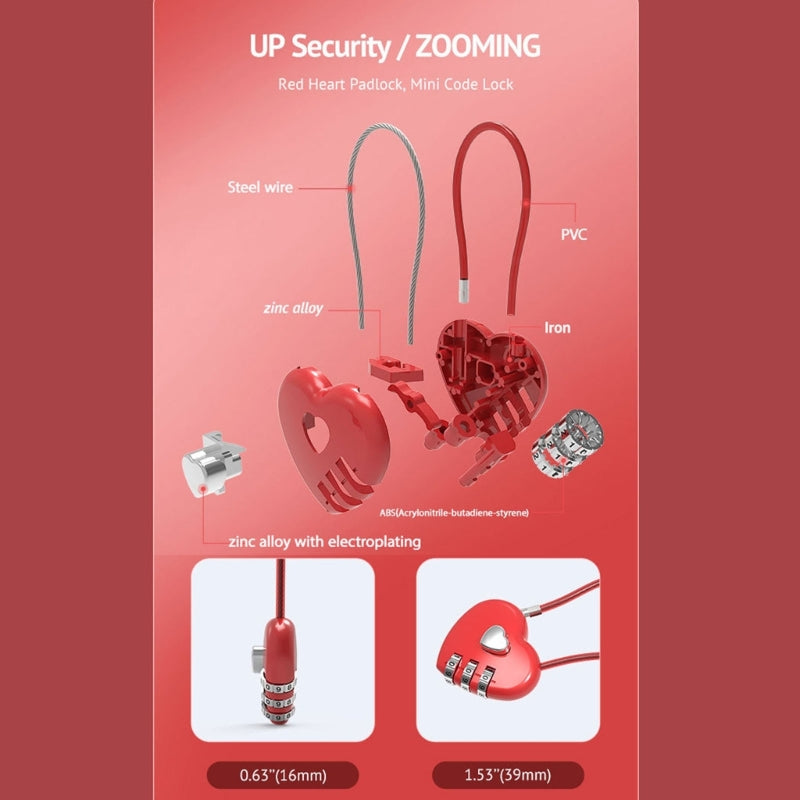 Love-Shaped Heart Code Padlock – Wedding Gift with Password Lock, Long Wire Rope for Trolley Case & Security